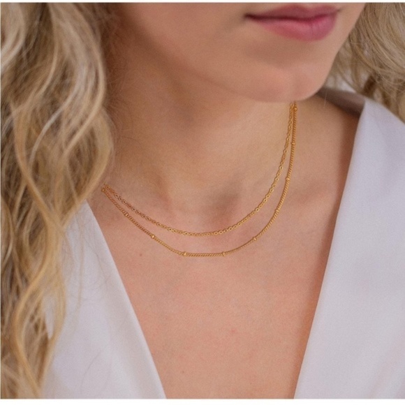 Gold 14k Gold Plated Dainty Beaded Layered Necklace - Picture 2 of 3